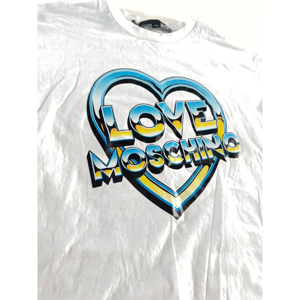 Love Moschino White Graphic Heart Logo T-Shirt Dress Size 4 Luxury Style